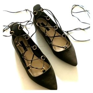 Moss green lace up ballerinas